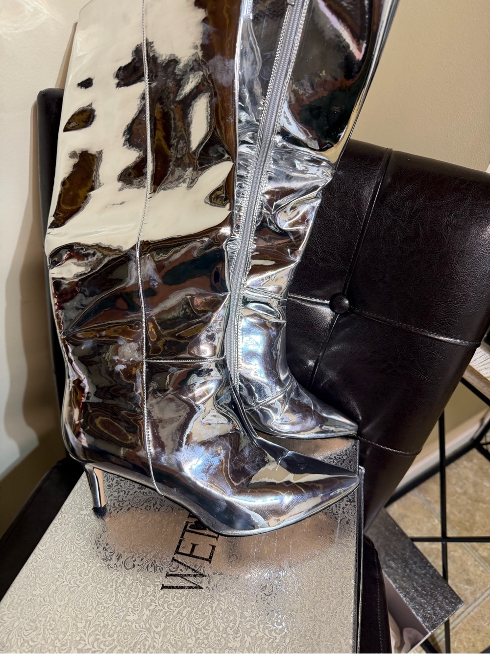 Women's Metallic Silver Over-the-Knee Stiletto Boots